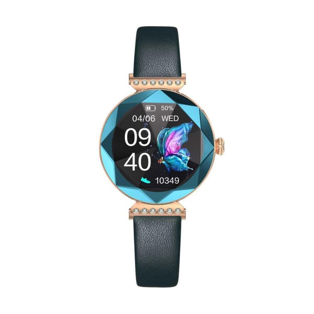 Green Lion Swarovski Smart Watch - Wireless Charger - Fingerprint Protection - Gemstone Shape Mirror Design Green - Image 6