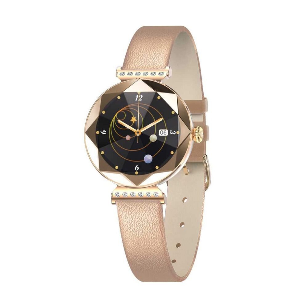 Green Lion Swarovski Smart Watch - Wireless Charger - Fingerprint Protection - Gemstone Shape Mirror Design Green - Image 3