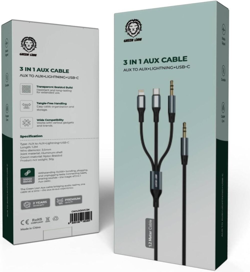 Green Lion 3 in 1 1.2M 3.5MM AUX Cable  - Image 2