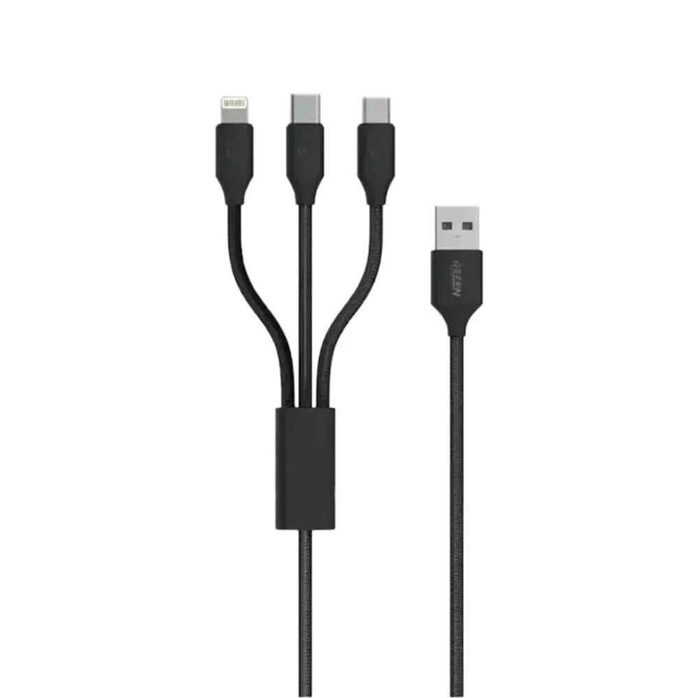 Green Lion 3in1 Fast Charging Braided Cable Series 2 1.2M (Type-C Input) - Black