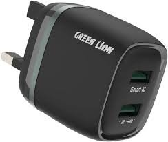 Green Dual USB Port Wall Charger 12W UK with PVC Lightning Cable 1.2M