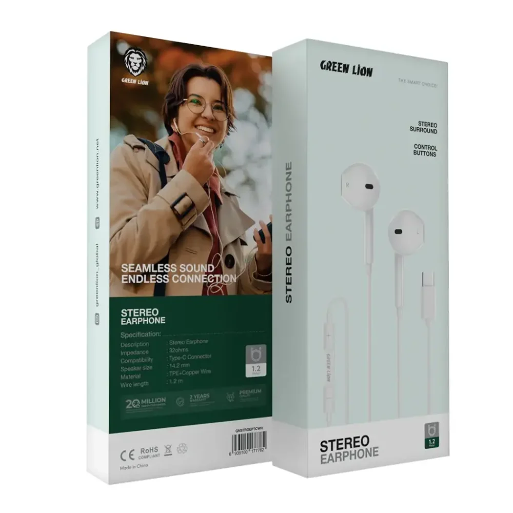 Green Lion Wired Stereo Earphones with Type-C Connector - Image 2