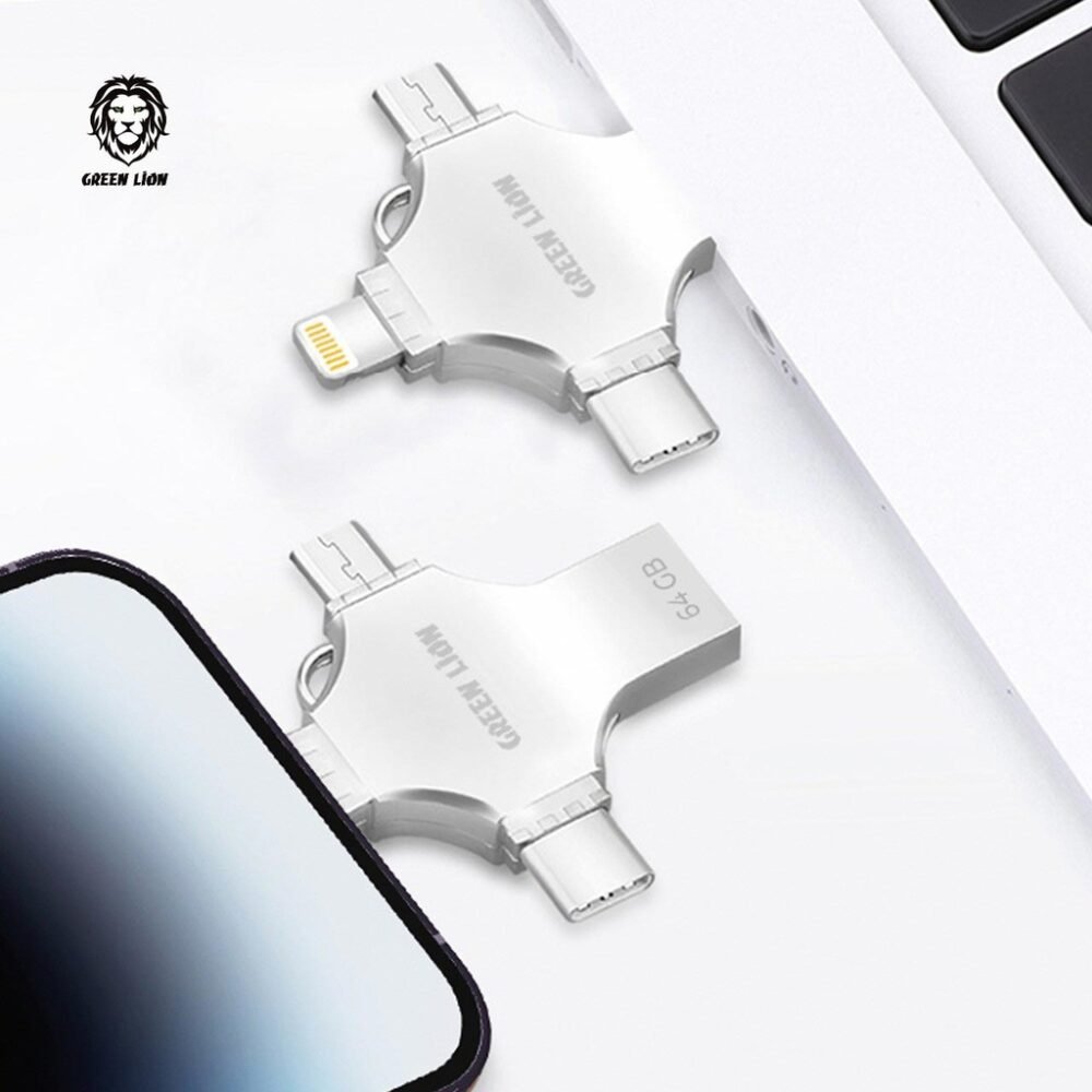 Green Lion 4-in-1 USB Flash Drive 64GB - Silver - Image 2