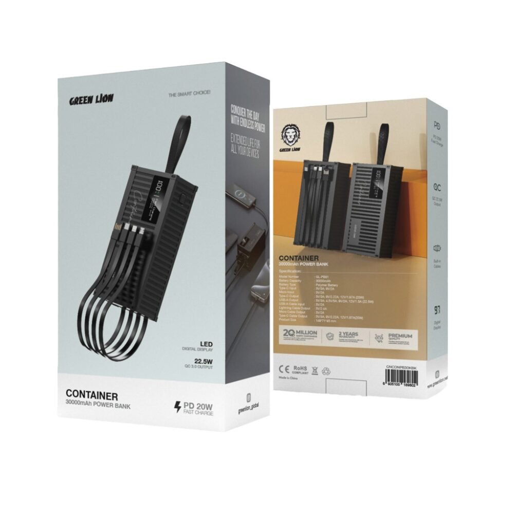 Green Lion Container 30000mAh Power Bank - Black - Image 2