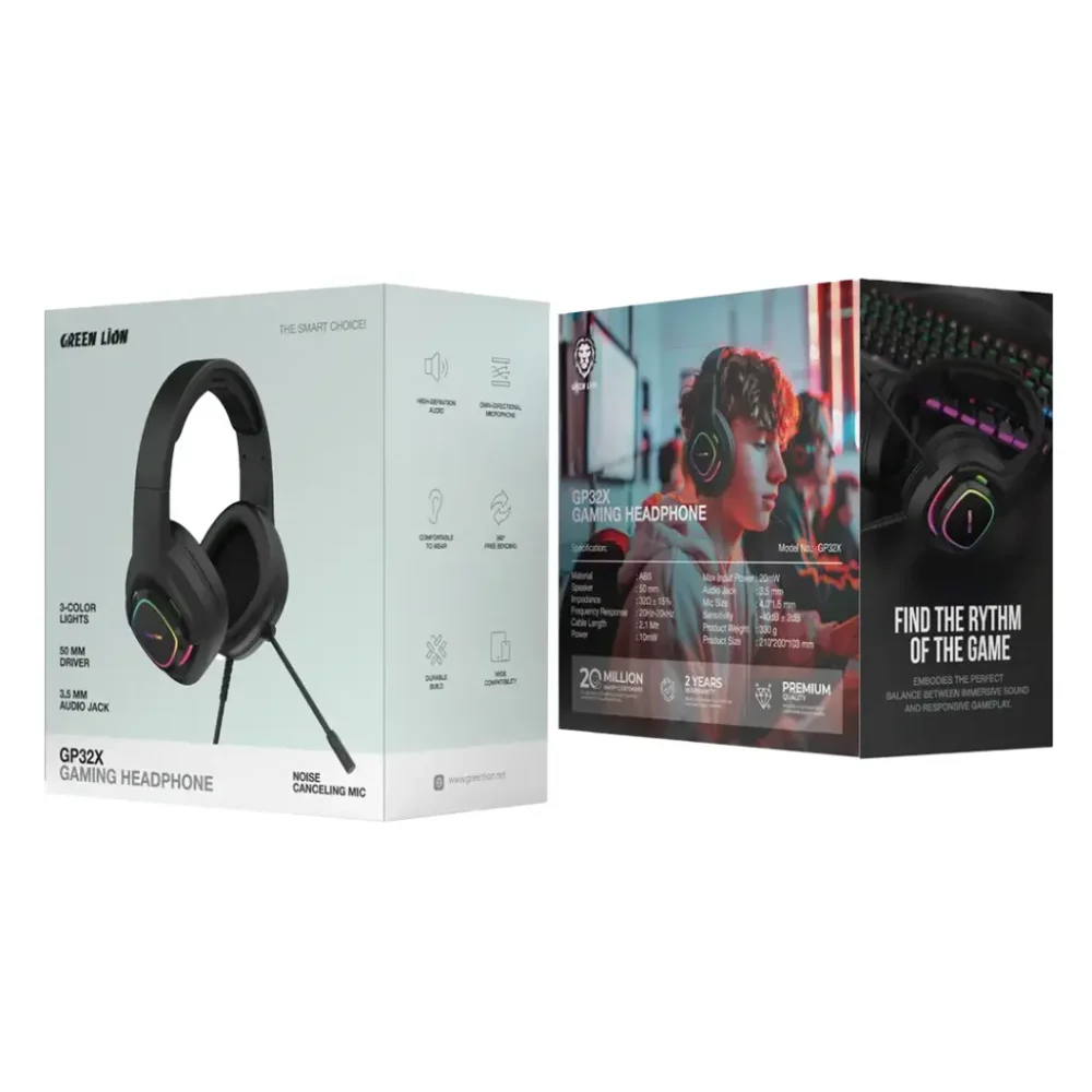 Green Lion GP27X Gaming Headphone - Black - Image 2