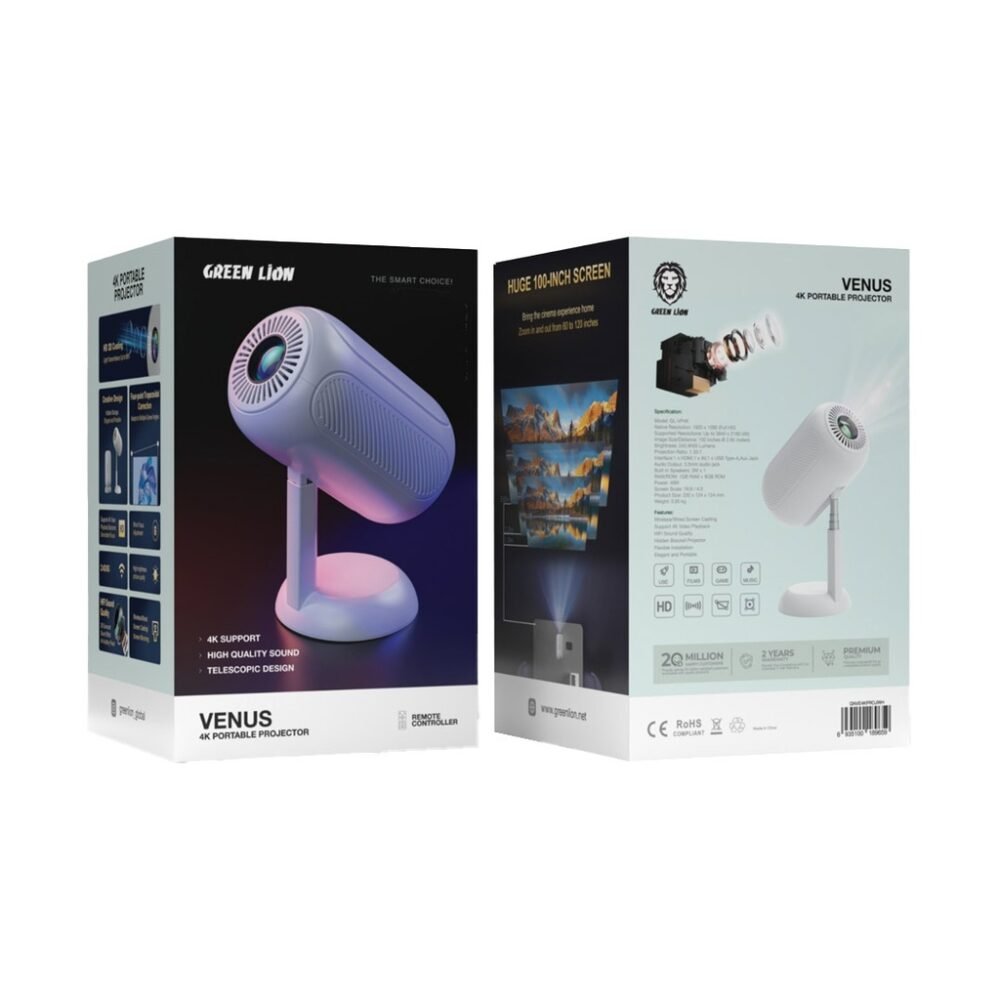 Green Lion Venus4K Portable Projector - White - Image 2